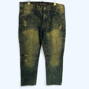 Southpole Mens Slim Straight Ripped and Repaired Denim With Biker Detail 36x30